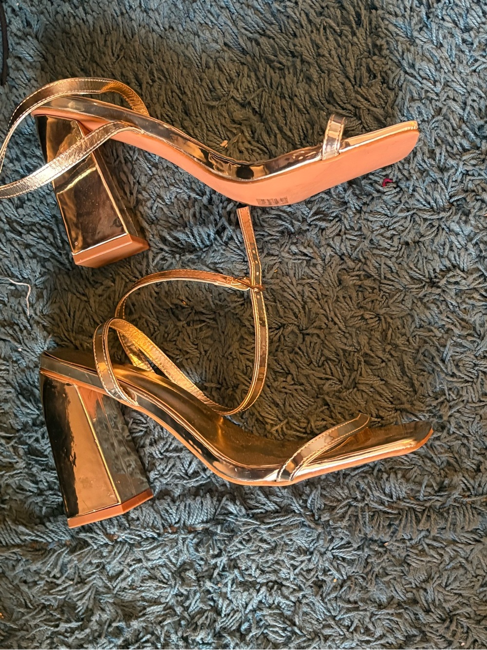 Fashion Nova Metallic Gold Strappy Square-Toe Heels - Picture 5 of 5